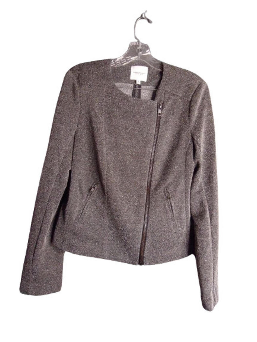 Catherine Malandrino Runway Style Zip Front Gray Marled Moto Jacket Size Med